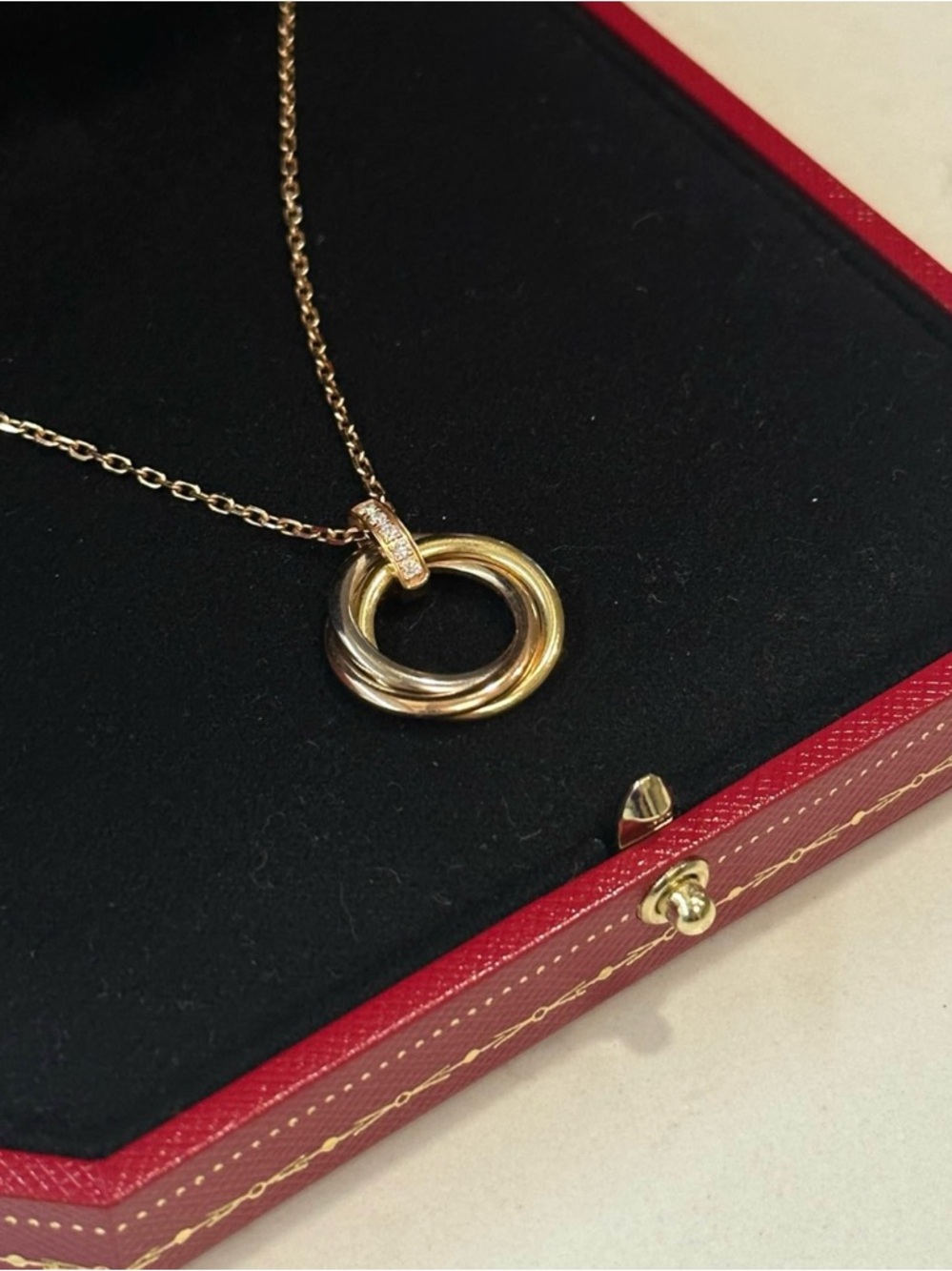 Authentic Cartier Trinity 18K Gold Necklace w/ Diamond Bail – Full Set, Like New - Picture 4 of 13